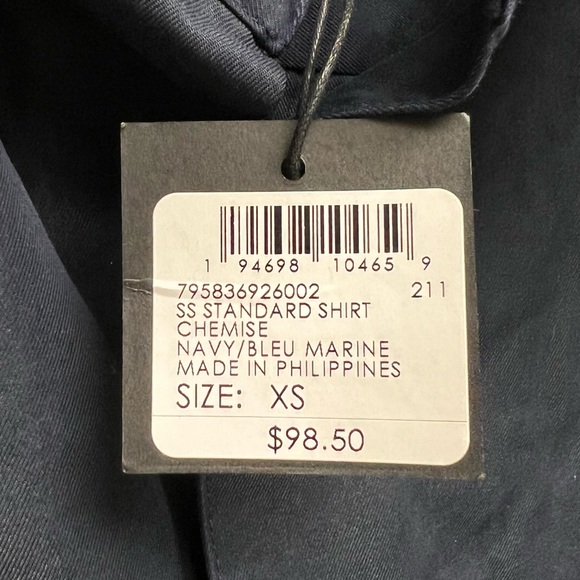 Club Monaco - Standard Fit Short Sleeve Twill Shirt - Navy - Size XS - New - Picture 2 of 3